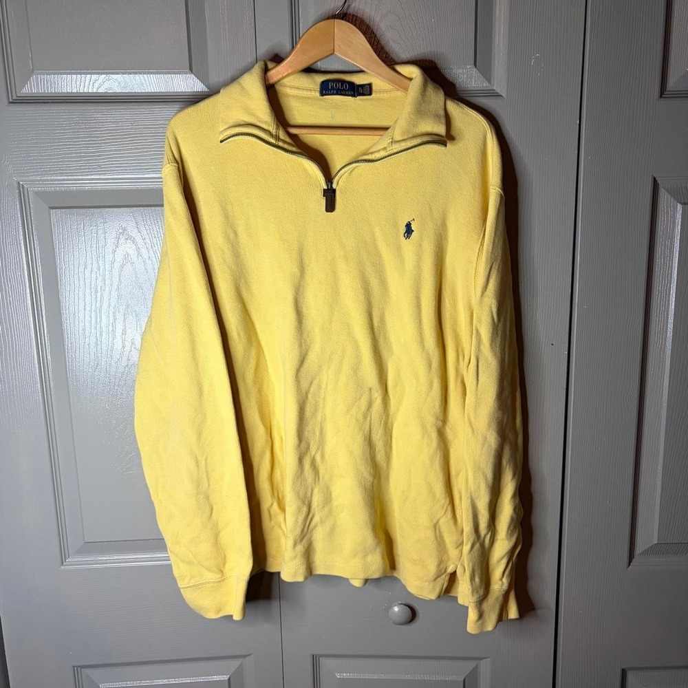 Polo Ralph Lauren quarter zip  Size XL yellow‎ preppy summer pullover sweater
